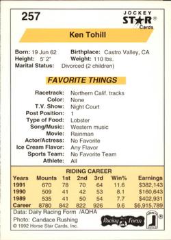 1992 Jockey Star #257 Ken Tohill Back
